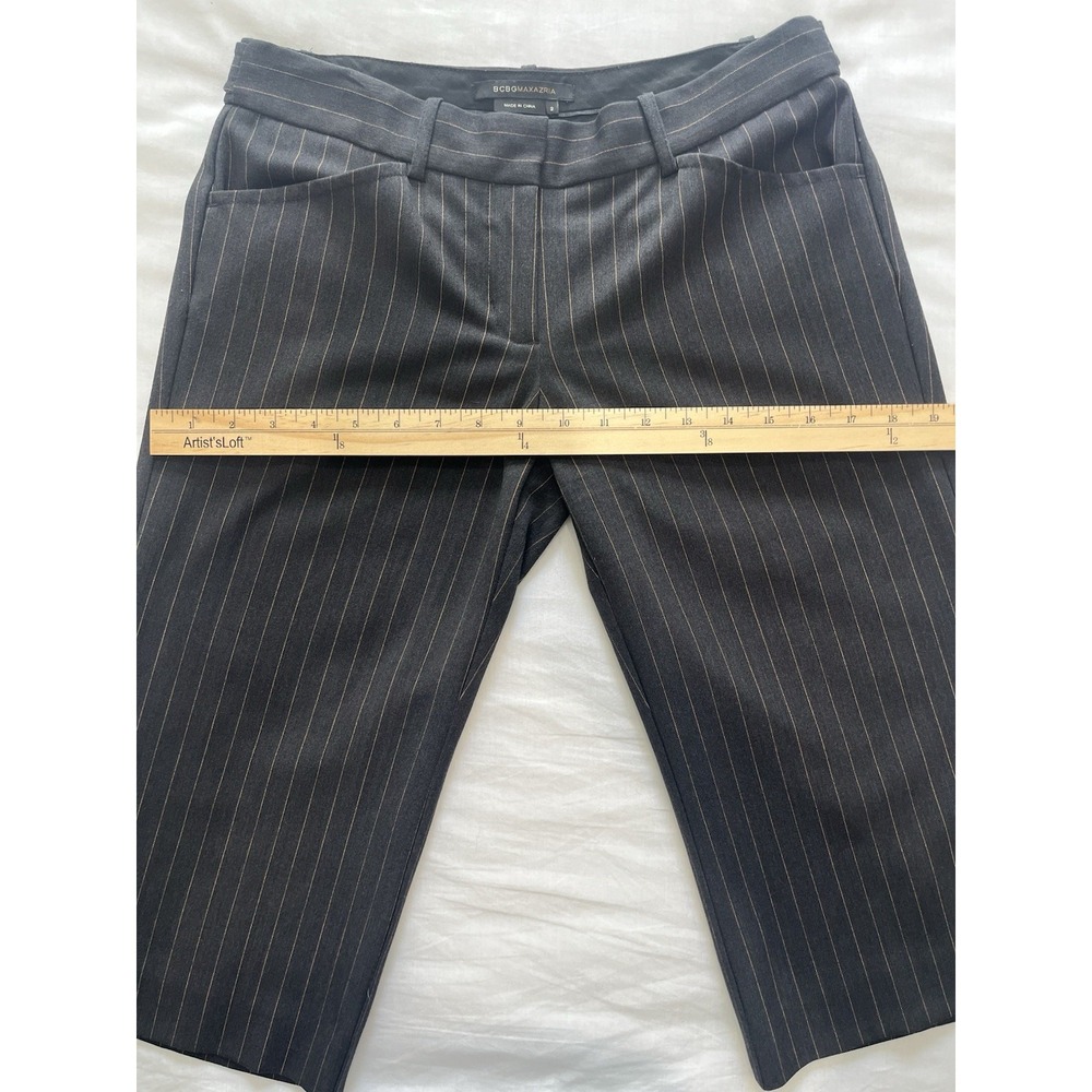 BCBGMAXAZRIA Womens Gray Pinstripe Cropped Dress Pants Trousers Size 2 - Picture 5 of 7